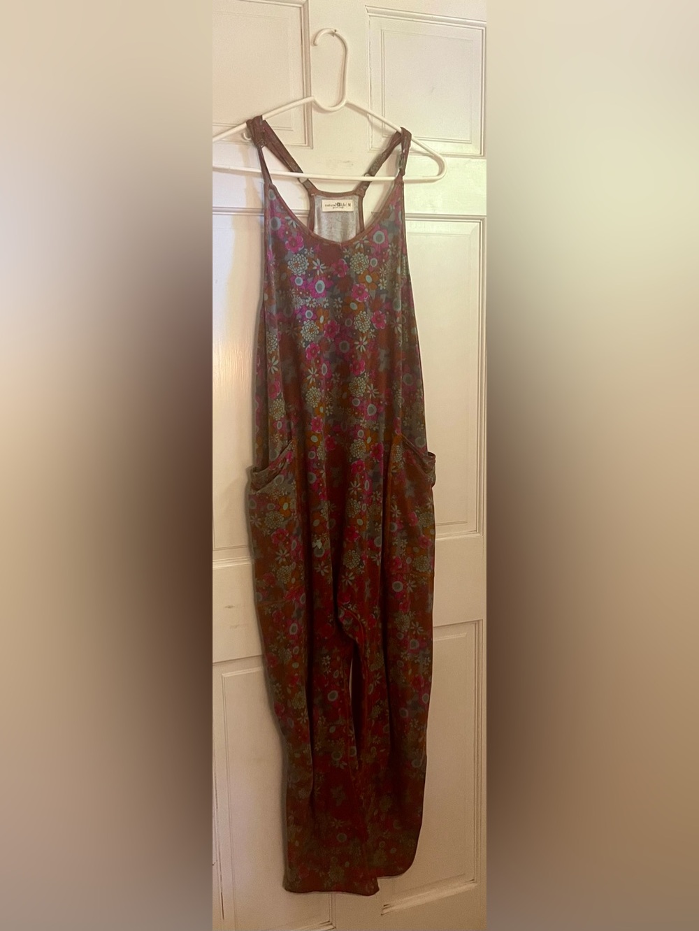 NATURAL LIFE Floral Maxi jumpsuit in Brown with Pink and Green Accents
